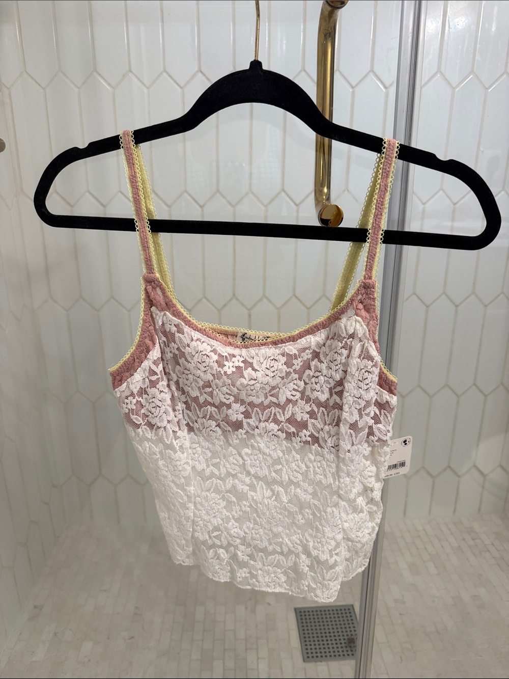 FP Intimates - Lace Overlay Pink & White Cami Top